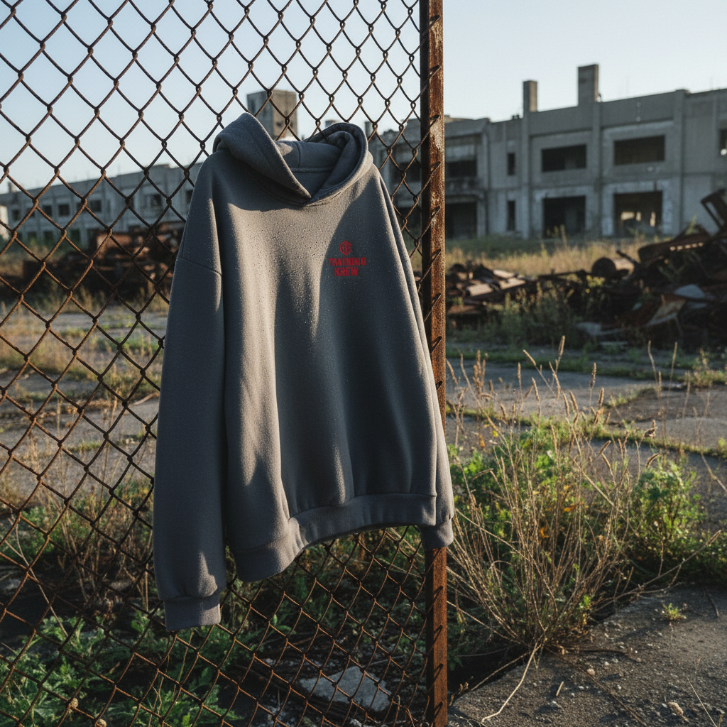 Charcoal hoodie on fence